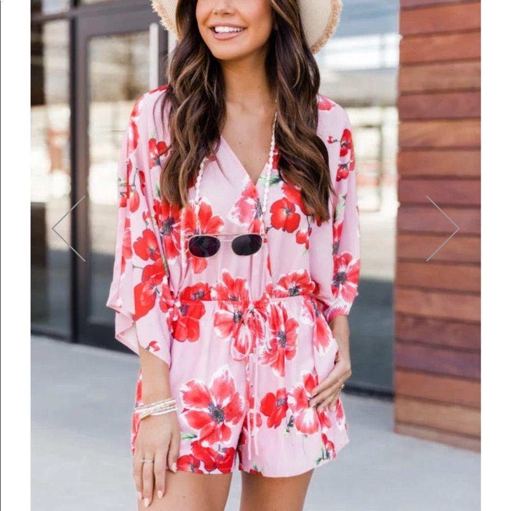 Pink Lily Pink Floral One-Shoulder Romper Size S